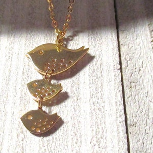Mama Bird & 2 Chicks Necklace | Mother Child Necklace | Grandmother Necklace | Nana Necklace | Twin Babies | Gold Color | Mom Grandma Gift