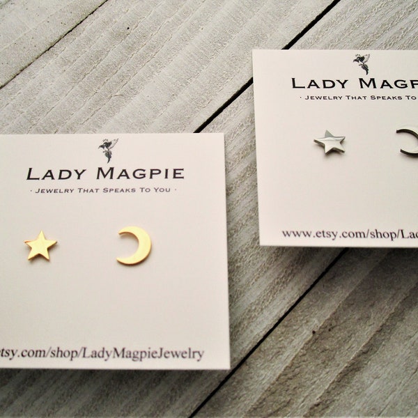 Small Moon & Star Stud Earrings | Hypoallergenic Stainless Steel | Celestial Constellation Jewelry | Mix Match | Silver Color | Gold Color