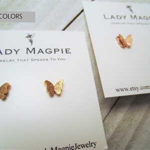 Small Butterfly Sparkling Stud Earrings Hypoallergenic Stainless Steel Silver Color Gold Color Rose Gold Color Kid Child Girl Gift image 1
