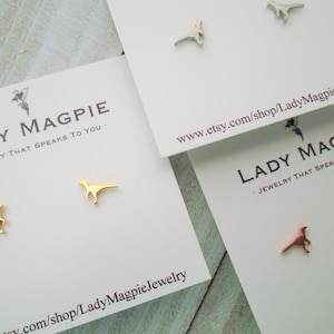 Small Dinosaur Stud Earrings | Hypoallergenic Stainless Steel | T-Rex Raptor Velociraptor | Silver Color | Gold Color | Rose Gold Color