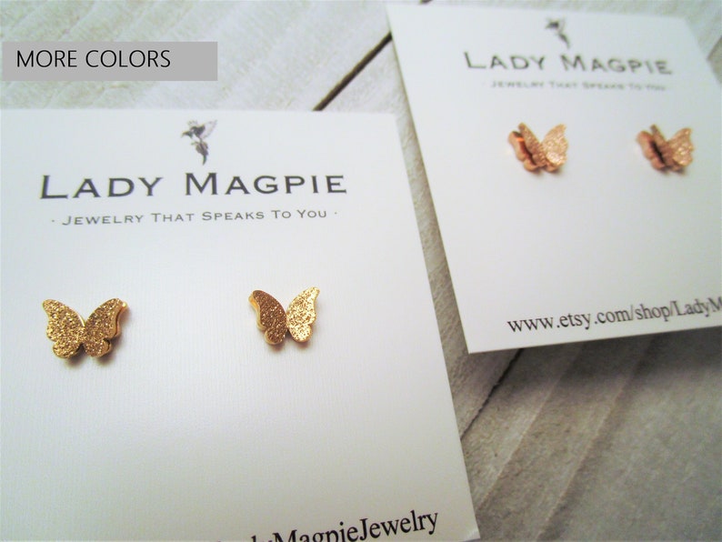 Small Butterfly Sparkling Stud Earrings Hypoallergenic Stainless Steel Silver Color Gold Color Rose Gold Color Kid Child Girl Gift image 1