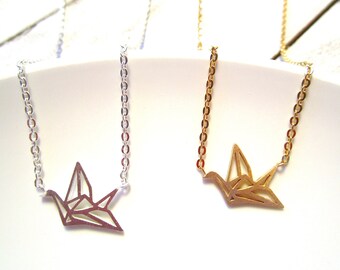 Small Origami Bird Necklace | Dainty Bird Pendant | Minimalist Jewelry | Women Necklace | Girl Necklace | Silver Color | Gold Color | Gift