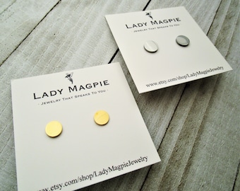 Pendientes de botón redondos pequeños / Pendientes de botón con forma de disco geométrico / Para hombre, mujer y niño / Acero inoxidable hipoalergénico / Color plata / Color oro