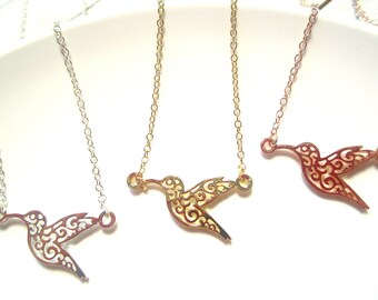 Hummingbird Necklace | Filigree Bird Pendant | Minimalist Jewelry | Women Necklace | Silver Color | Gold Color | Rose Gold Color | Gift