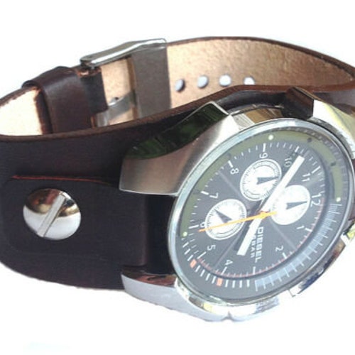 Genuine Leather Watch Cuff Compatible With Diesel DZ4128, DZ4146