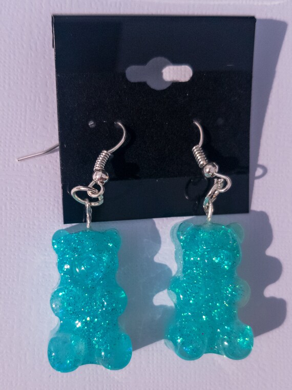 Baby Blue Glitter Gummy Bear Earrings Etsy
