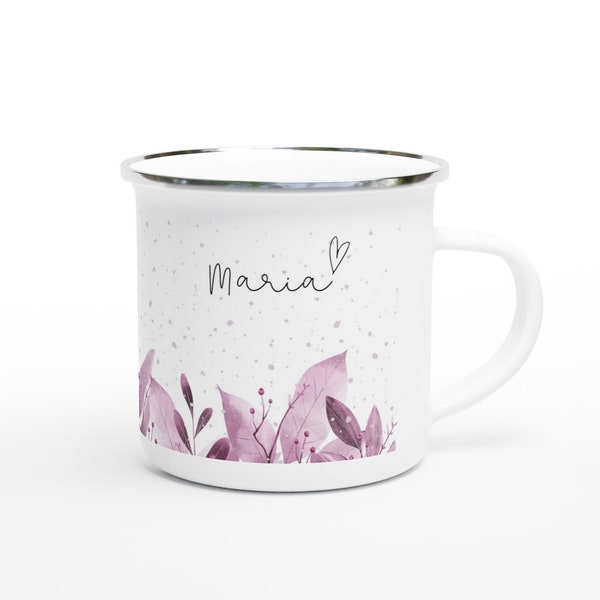 Namenstasse Blumen Motiv Emaille-Becher personalisierte Kaffee-Tasse mit Namen persönliche Geschenke Metallbecher für Mama