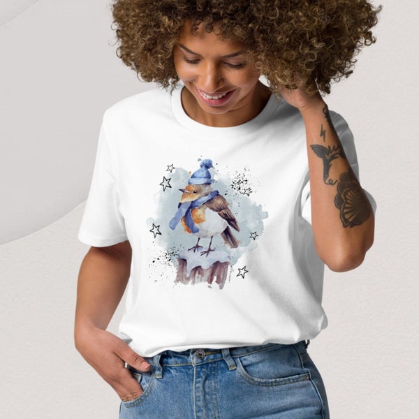 T-Shirt mit Vogel - Robin, Vogel Shirt, Frauen, Herren, Vogel Liebhaber Geschenk, Tshirt Ornithologe Watcher European Rotkehlchen