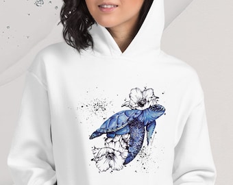 Unisex Turtle Hoodie: Watercolor Sea Turtle Sweatshirt