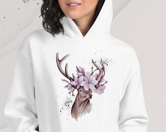 Sweatshirt mit Kapuze Pullover Hirsch Weihnachten Kleidung Weihnachtspullover Waldtier Reh Sweatshirt mit Blumen Winter Pullover