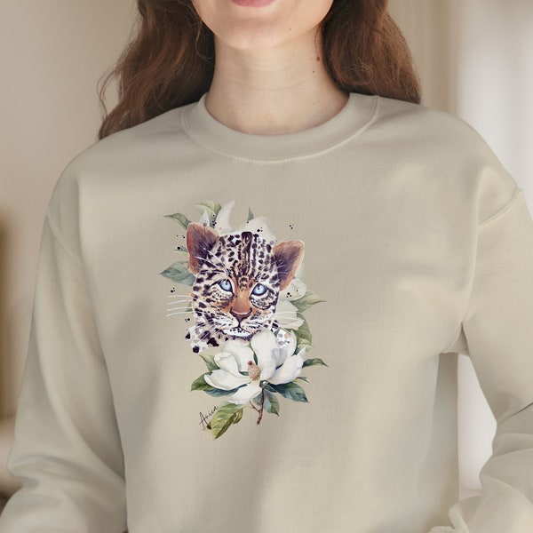 Sweatshirt Tier Pullover für Frauen Safari Tier Hoodie Leopard und Blumen Bluse Blumen Motiv, Pulli Dschungeltier, hoodie Geschenk für Mama