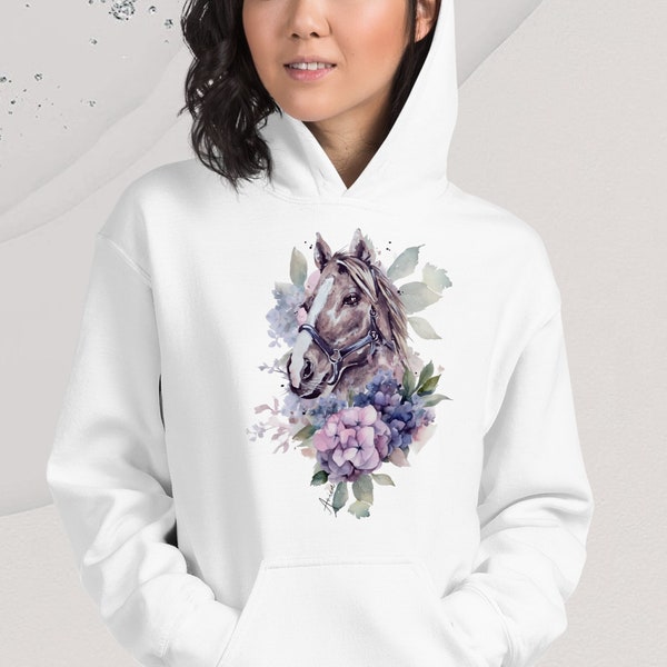 Unisex Pferd Sweatshirt Hoodie, Reiterei Hoodie, Blumen Motiv Kapuzenpullover, Sweatshirt, Pullover, Bauernhoftier T-Shirt, Geschenk für sie