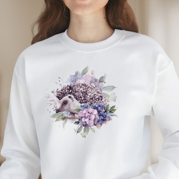 Sweatshirt Igel Pullover für Frauen Tier Hoodie Igel und Blumen Bluse Tier Blumen Motiv, Pulli blaue Blumen, hoodie Geschenk für Mama