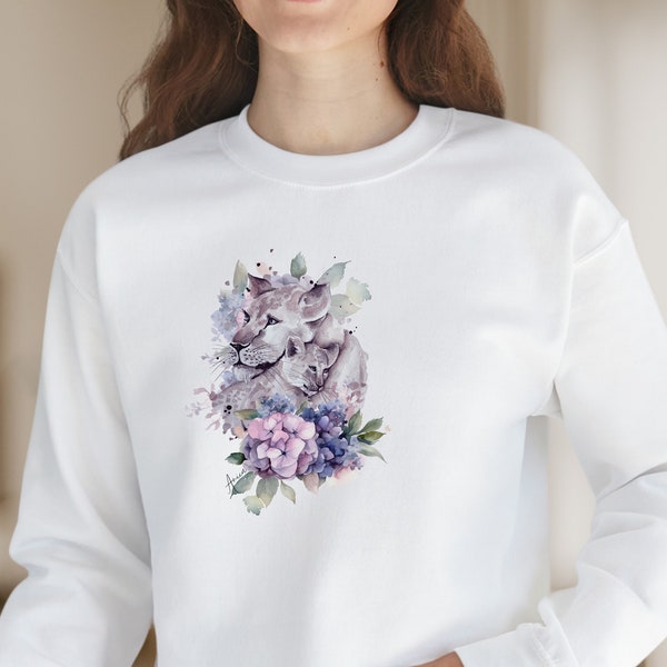 Sweatshirt Löwen Pullover für Mama Blumen Motiv Kind und Mutter, Pulli mit Tier, Pullover für Frauen, Frühlings hoodie Geschenk für Mama