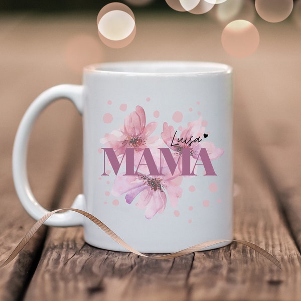 Namenstasse personalisierte Kaffee-Tasse MAMA/ OMA mit Namen Blumen Motiv persönliche Geschenke für Mütter/Oma