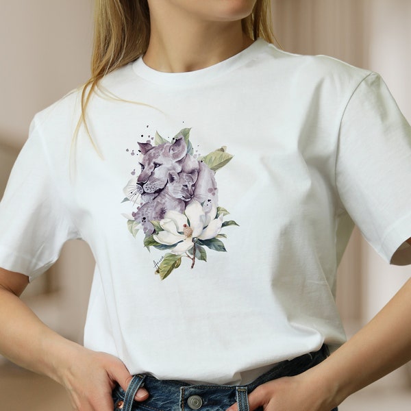 Damen T-Shirt Mama Tier weiße Baumwolle Shirt für Frauen Löwe Blumen Frühlings T-Shirt, Mode für Frauen, Geschenk zum Muttertag