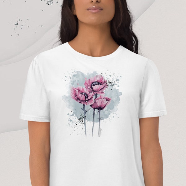 Blumen Shirt, aquarell blumen T-Shirt, Damen Tee, Botanik Shirt, Mohn blumen T-Shirts, Feldblumen, Geschenk für sie, Frauen trendy Tshirt