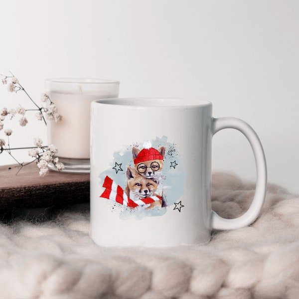 Tasse mit Füchse, süße Tasse für Geschwister, Tasse personalisiert, Keramik Tasse, beidseitig bedruckt, Geschenk für Mama, Geschenk für Papa