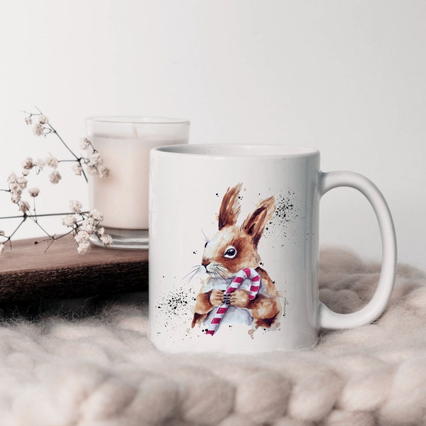 Becher mit Eichhörnchen, Keramikbecher mit Tier, Weihnachtsgeschenk, Weihnachtsbecher