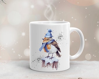 Tasse Rotkehlchen, Robin Becher, Wintersaison, Bestseller, lustiger Vogel, Geschenk Natur, Kaffeetasse, Teetasse