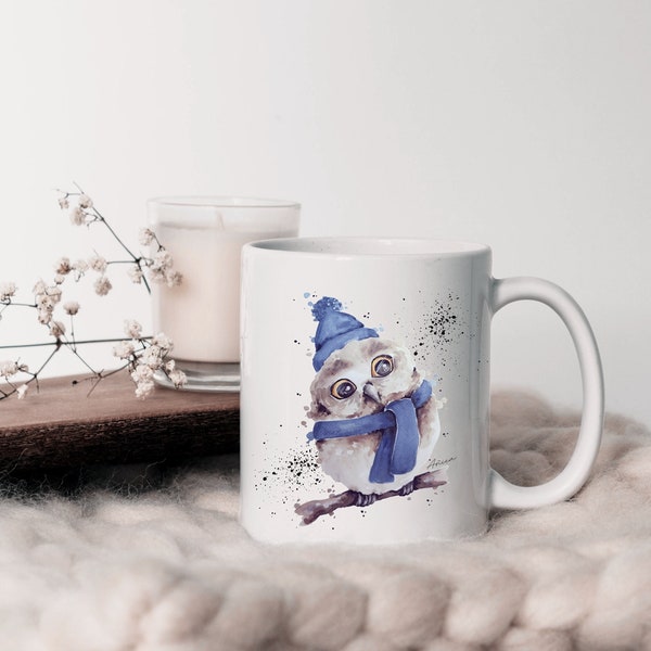 Tasse Becher Eule, Eulchen auf Ast Zweig Motiv mit Wunschname, Kaffeebecher, Kaffeetasse Geschenk