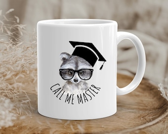 Personalized Graduation Mug | 'Call Me Master' Raccoon Ceramic Coffee Cup