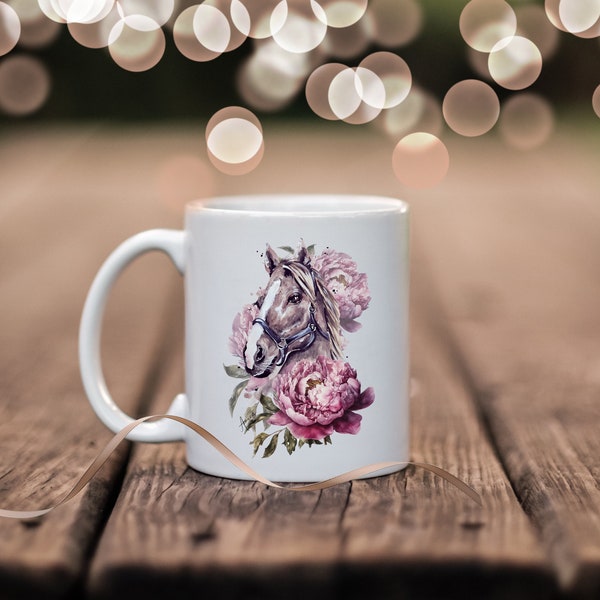 Kaffee-Tasse Pferd Becher Tier und Blumen Kaffeetasse personalisierbar Tier Wunschtext Geschenk für Reiter, kleines Geschenk