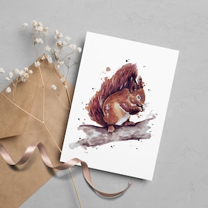 Aquarell Postkarte Eichhörnchen