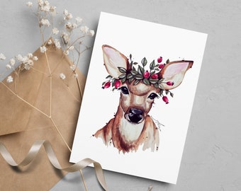 Deer Postcard: Hand-Painted Watercolor Art Print