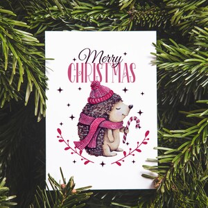 Postkarte Igel - Weihnachten - Weihnachtstier - Merry Christmas