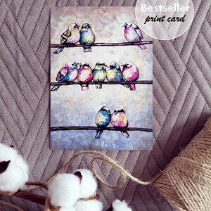 Watercolor Bird Card: Colorful Hand-Painted Art Card with Kraft Envelope image 2