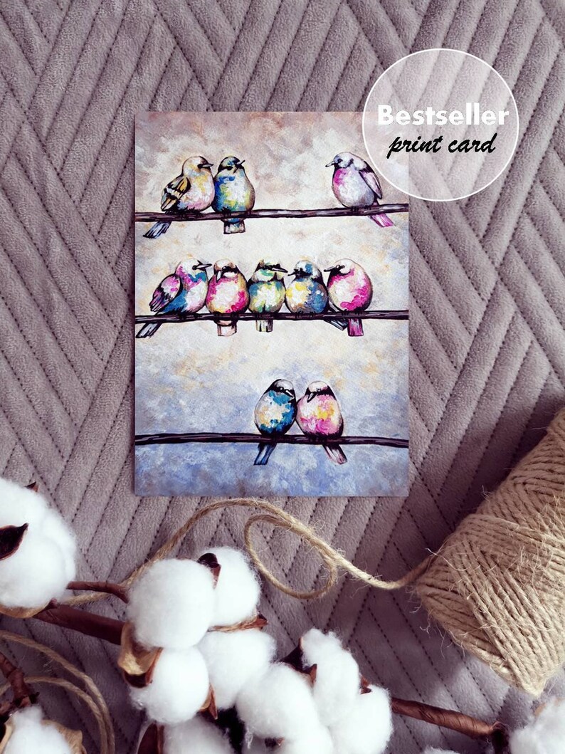 Watercolor Bird Card: Colorful Hand-Painted Art Card with Kraft Envelope image 2