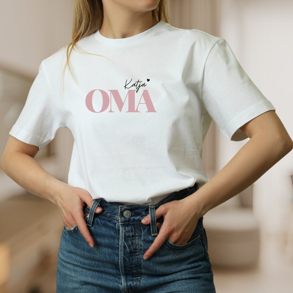 Damen T-Shirt OMA und Namen, Omas T-Shirt, Shirt  für Großmütter, Mode für Frauen, Geschenk für Oma von Kind/ Enkelkinder