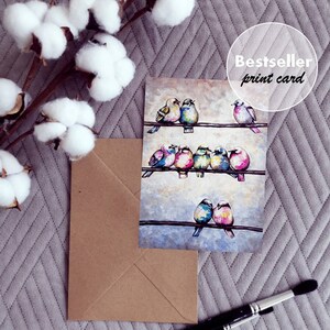 Watercolor Bird Card: Colorful Hand-Painted Art Card with Kraft Envelope image 5