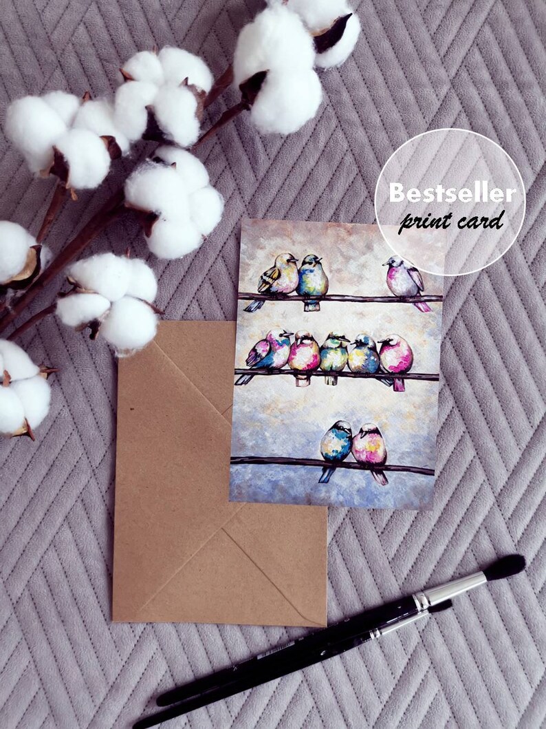 Watercolor Bird Card: Colorful Hand-Painted Art Card with Kraft Envelope image 5