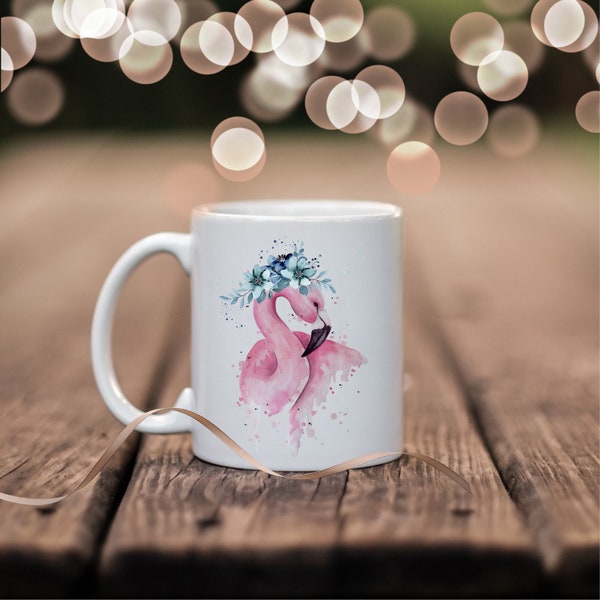 Tasse mit Flamingo, Becher mit Namen, Tasse personalisiert, Keramik Tasse, beidseitig bedruckt, Geschenk für Mama