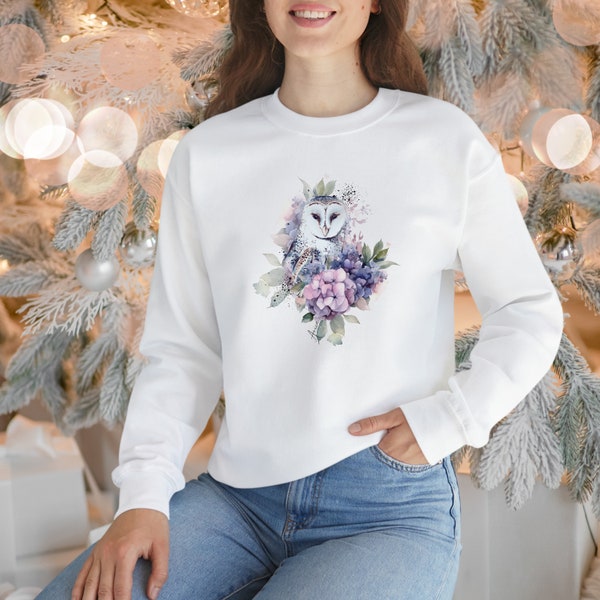 Damen Pullover mit Eule | Sweatshirt | Pullover mit Vogel und Blumen | Urlaub Pullover für Frauen | Winter Sweatshirt | Geschenk für Mama