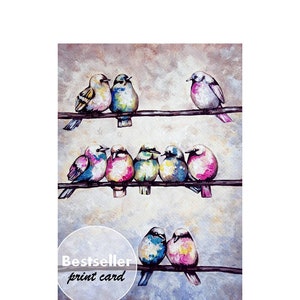 Watercolor Bird Card: Colorful Hand-Painted Art Card with Kraft Envelope image 4