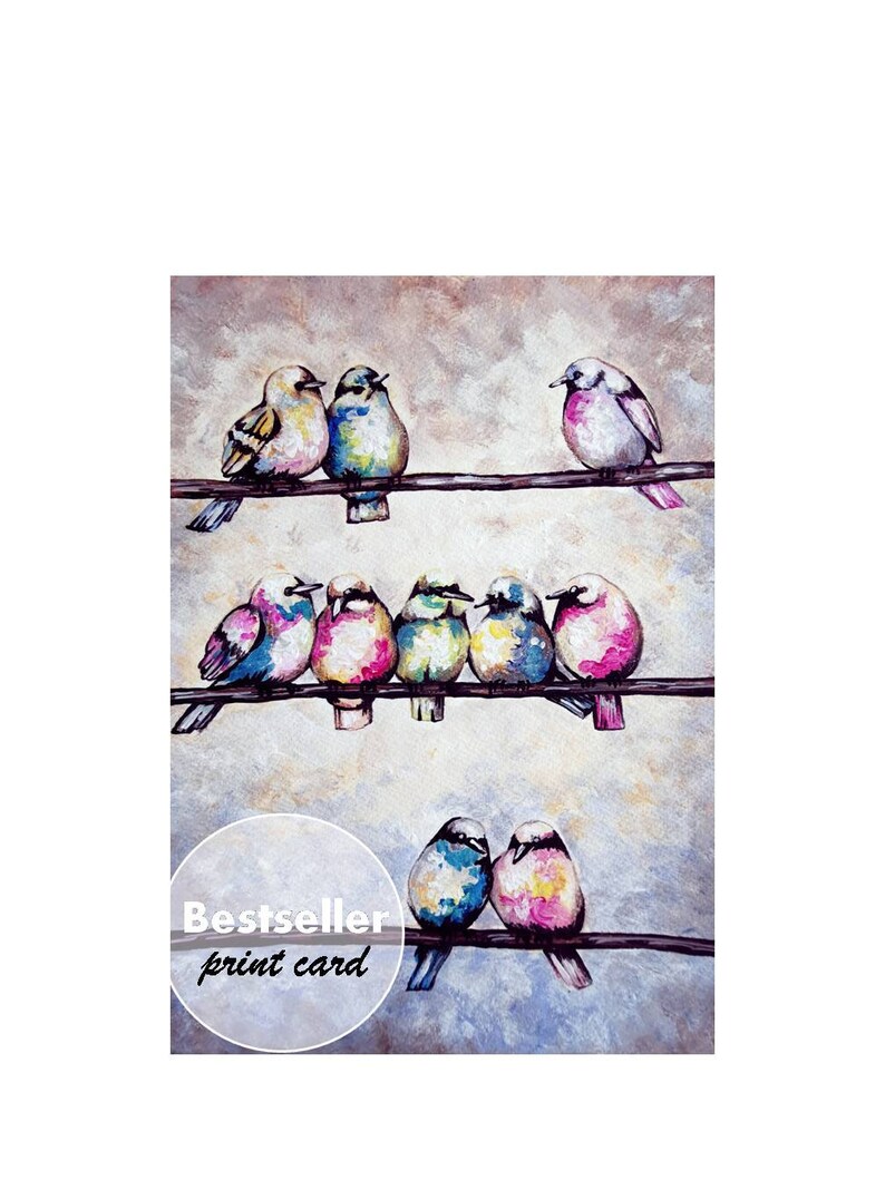 Watercolor Bird Card: Colorful Hand-Painted Art Card with Kraft Envelope image 4