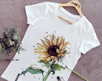 Sonnenblume Shirt/ Sonnenblume Grafik/ Sonnenblume T-Shirt/ botanische Shirt/ GartenShirt/ Blume Shirt/ Pflanze tshirt/Aquarell blumen shirt