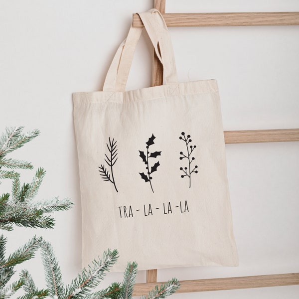 Jutebeutel mit Pflanzen, Weihnachtstüte, bedruckte Jutetasche, Stoffbeutel personalisiert als Geschenk für Freundin, Einkaufstasche