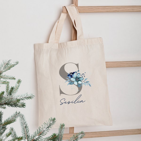 Jutebeutel mit Namen, Jutetasche mit Buchstabe, bedruckte Jutetasche, Stoffbeutel personalisiert als Geschenk für Freundin, Einkaufstasche