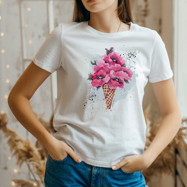 Blumen T-Shirt rote Mohnblumen, Wildblume Shirt, Botanisches T Shirt, Mohn Shirt, Pflanzen Shirt, Geschenk für Mama, Muttertagsgeschenk