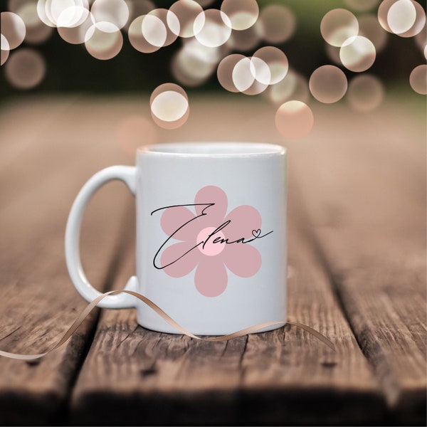 Kaffee-Tasse Blumen und Namen | Becher mit Namen | Tasse personalisiert mit Namen | persönliche Geschenke