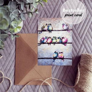 Watercolor Bird Card: Colorful Hand-Painted Art Card with Kraft Envelope image 6
