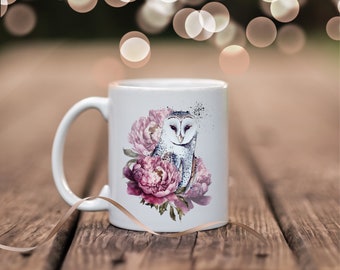 Tasse Vogel, personalisierte Kaffee-Tasse mit Namen Schneeeule, Becher weiße Eule, Cappuccino-Tasse, Teetasse, Geschenk für Mama