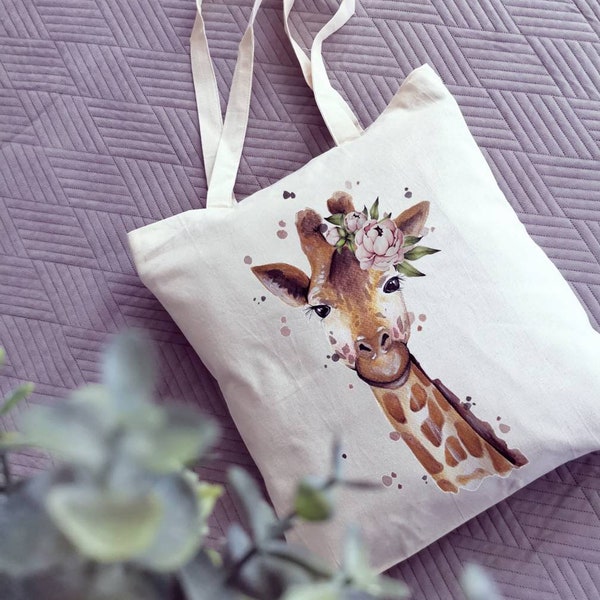 Baumwolltasche/ Giraffe Tasche/ ökologische Tasche/ wiederverwendbare Tasche/Öko-Stofftasche mit langen Henkeln/Leinentasche zum Einkaufen