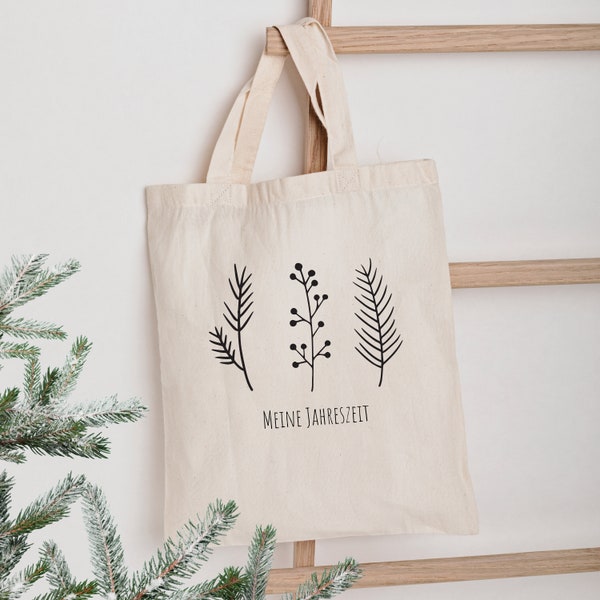 Jutebeutel Pflanzen, bedruckte Jutetasche, Meine Jahreszeit, Stoffbeutel personalisiert als Geschenk für Freundin, Einkaufstasche