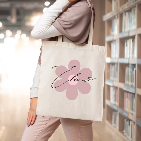 Jutebeutel Namen und Blumen | Stoffbeutel personalisierbar mit Namen persönliche Geschenke | Geschenk für Mädchen | Tasche für Mama