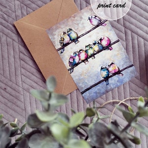 Watercolor Bird Card: Colorful Hand-Painted Art Card with Kraft Envelope image 7